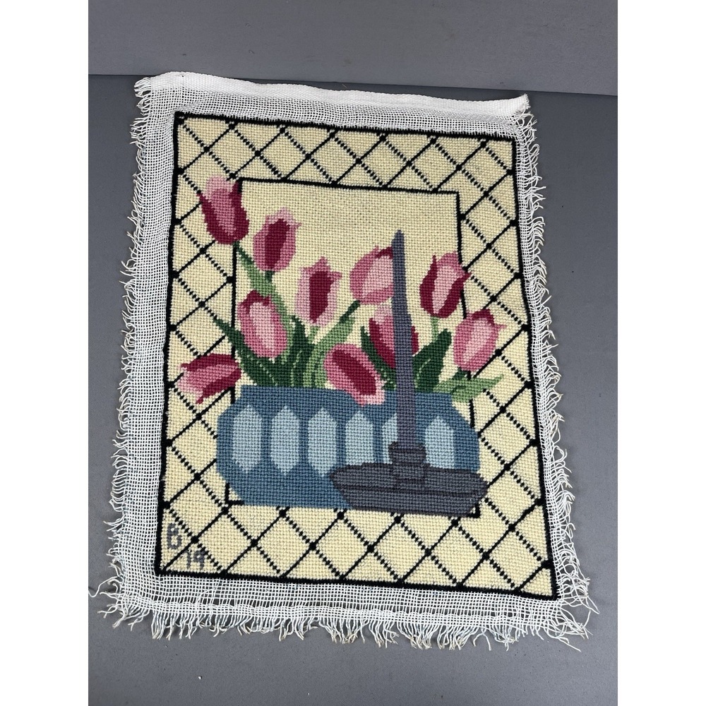 Finished Needlepoint Tulips In Pot 14.5" x 11.5" Ready to frame